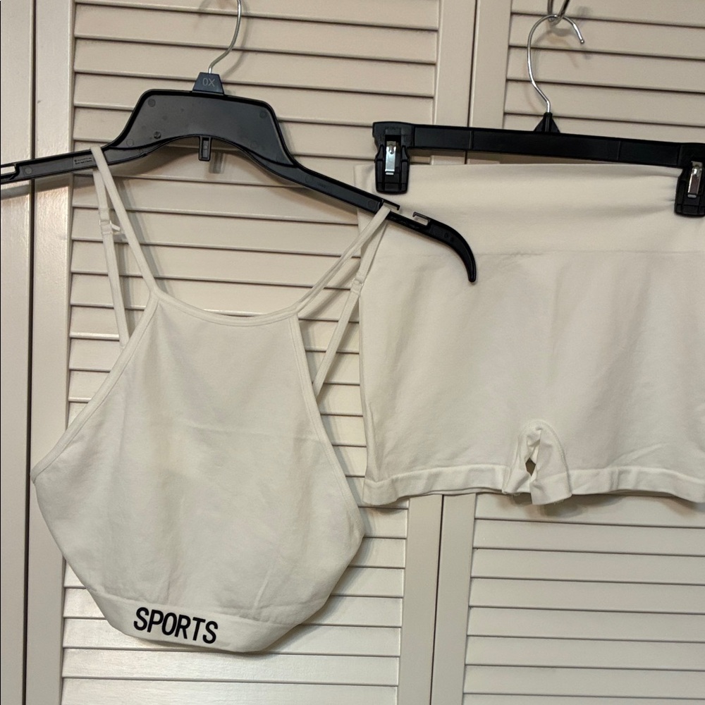 SHEIN Cream Sports Tank and Shorts Set
